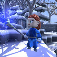 Portal Knights character stood in snow holding a glowing stick
